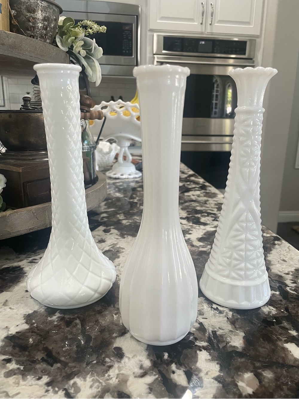 (3) Classic White Milk Glass Bud Vase - Vintage